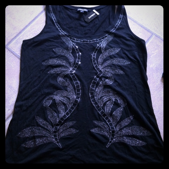 Express Tops - Express black tank w/silver floral detail Medium Express Tops - Express black tank w/silver floral detail Medium